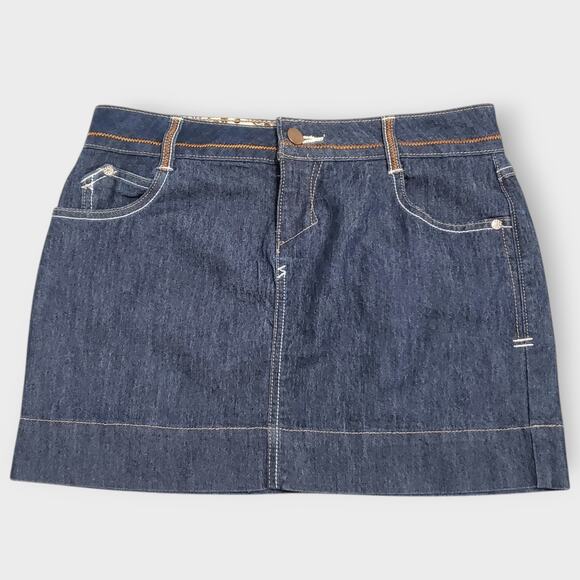 SO Trashy Y2K Micro Mini Denim Skirt Dark Blue Low Rise Stretch 90s 00s Sz 3 - Picture 1 of 6
